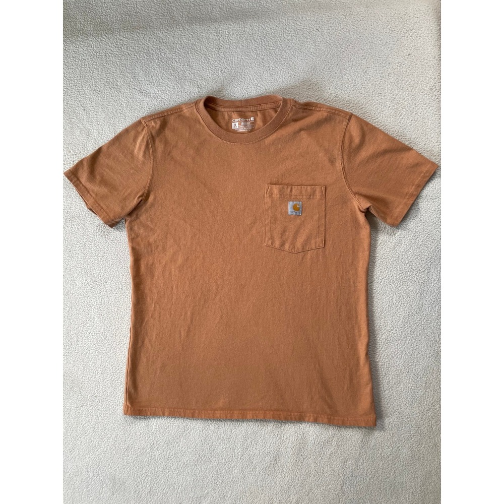 Carhartt Boys Medium Pocket T-Shirt Orange Loose Fit Cotton Blend Tee Workwear